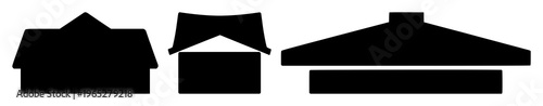 Roof icon set with simple black silhouette on white backdrop featuring architecture, house, building with silhouette and minimalism