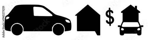 Rent payment icon set with simple solid black icon on white background featuring money, cash, dollar sign with digital and financial