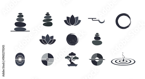 Collection of Zen and Meditation Symbols and Icons.