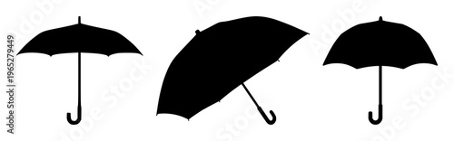 Insurance umbrella set with solid black icon on white background featuring protection, coverage, safety with iconography and vector graphic