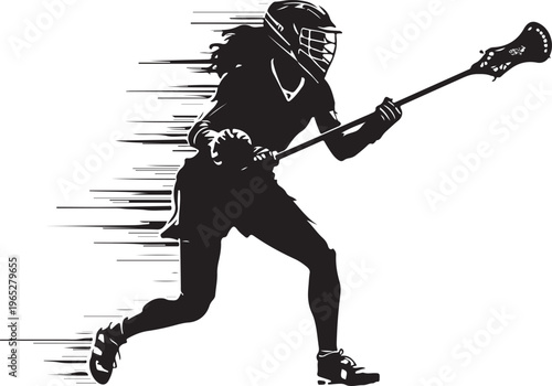 Lacrosse player, running athlete, sports icon, black silhouette
