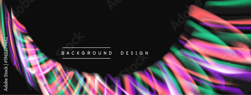 Abstract colorful lines form dynamic background. Bright neon shades blend, creating modern design element. Dark space emphasizes vibrant streaks.