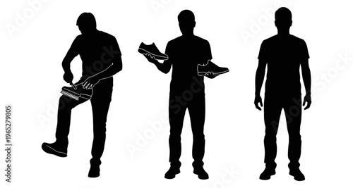 Man Polishing Shoes Silhouette Showing Shoe Care Routine Isolated On White
