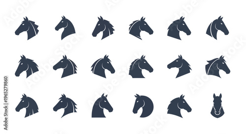 Collection of Horse Head Silhouettes in Various Poses.