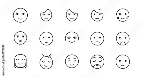 Collection of Hand Drawn Emoji Faces Expressing Various Emotions.
