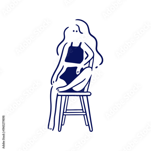 イスに座りぼんやりする女性のイラスト素材