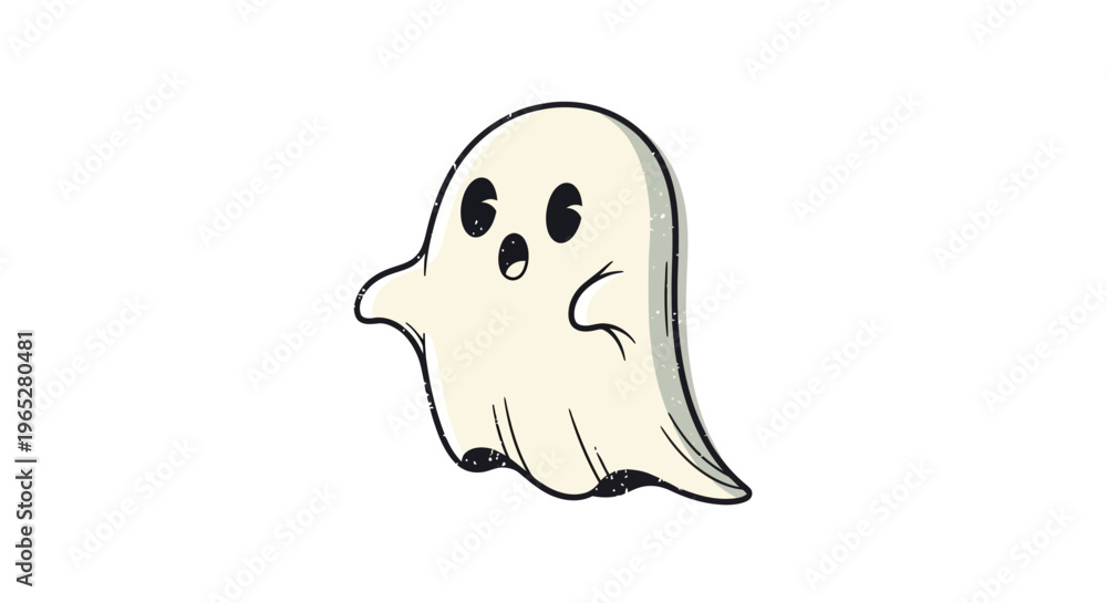 Obraz premium Cute cartoon ghost character with surprised expression.