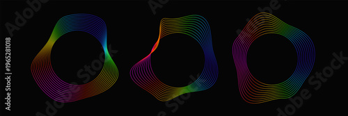 Set of fluid circular frames with multicolored wavy contours