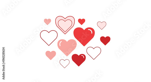 Collection of Hearts in Various Shades of Pink and Red.