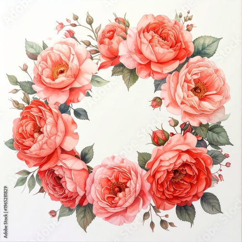 Delicate Pink Rose Wreath Floral Arrangement Watercolor Art