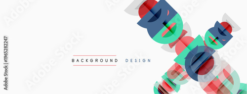 Abstract geometric design. Overlapping shapes create dynamic visual texture. White background emphasizes colorful elements. Modern aesthetic.