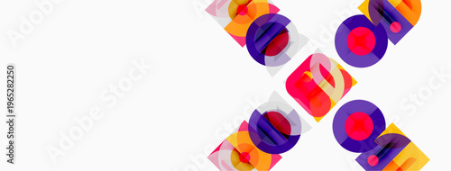 Abstract colorful circles overlap, creating dynamic visual pattern. Bright hues contrast against white background. Modern design element.