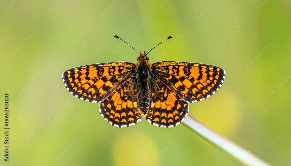 Obraz premium A butterfly perched on a blade of grass