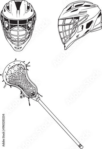 Lacrosse equipment, lacrosse helmets, lacrosse stick, sports gear, athletic equipment