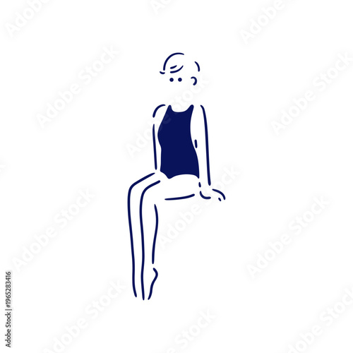 水着姿で腰掛ける女性のイラスト素材