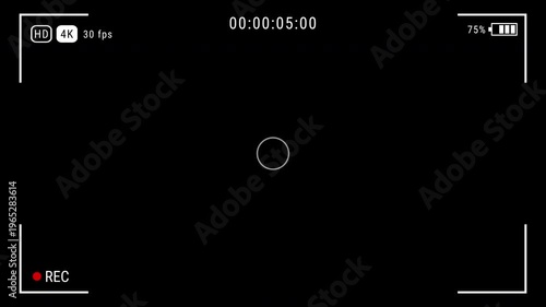 Video camera recorder screen interface with alpha channel, with Recording Status Indicators and Timecode. 4K video.