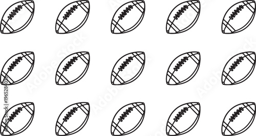 American football icons, black and white footballs, sports illustrations, vector graphics
