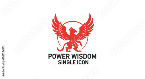 Red Griffin Emblem - Symbol of Power and Wisdom, Mythological Creature Icon