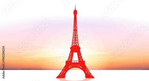 Red Eiffel Tower Silhouette at Sunset