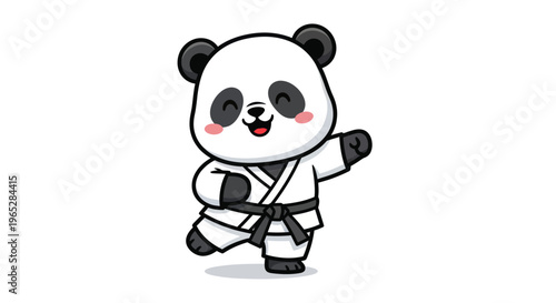 Cute Panda Karateka in Gi, Martial Arts Cartoon Character