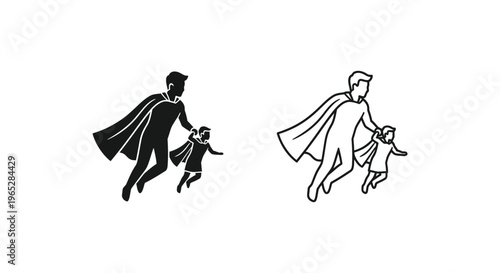 Superhero father running with children Vector