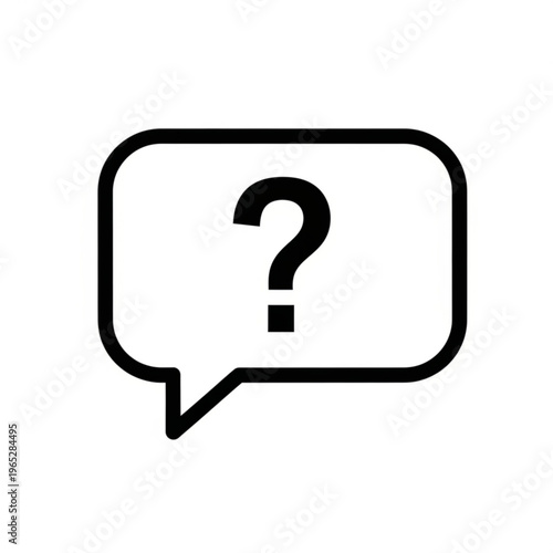 A black and white vector graphic of a speech bubble with a question mark