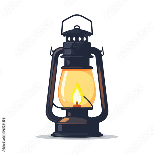 vintage kerosene lantern with glowing flame vector illustration