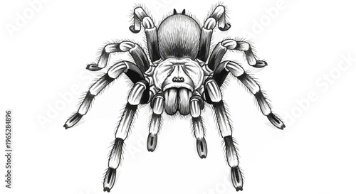 Detailed Black and White Tarantula Illustration with Striking Leg Markings
