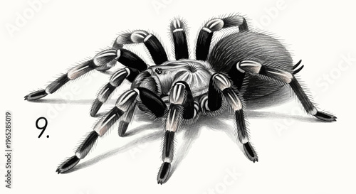 Detailed Illustration of a Tarantula Spider with Striking Black and White Legs