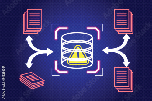 Data processing and potential risks visualization data storage security concept illustration.