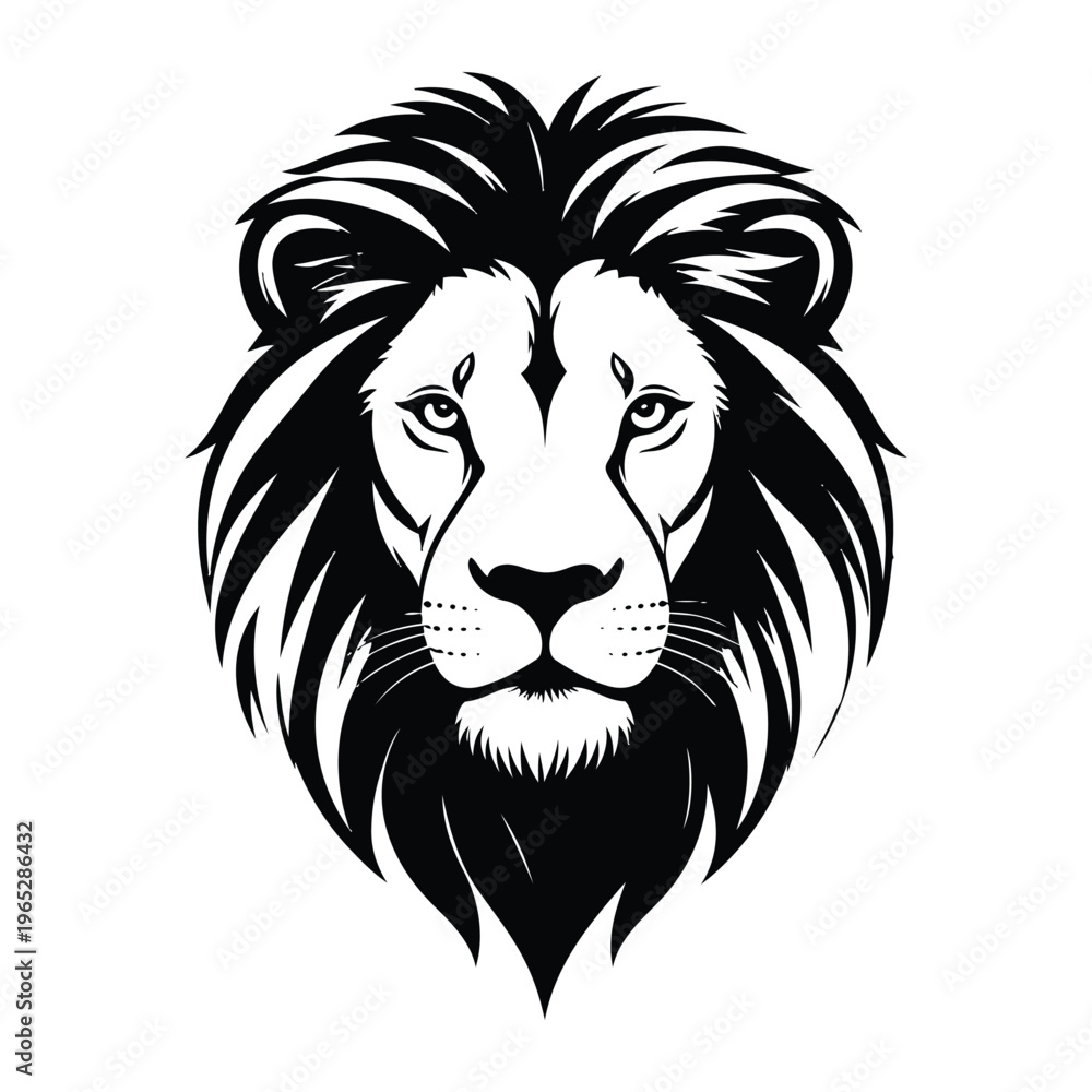 Fototapeta premium majestic lion head silhouette vector illustration in bold black and white flat design