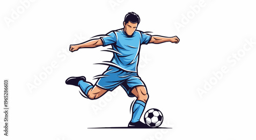 Dynamic illustration of a male athlete kicking a soccer ball in motion
