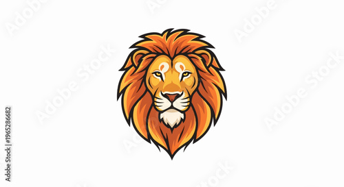 Fierce lion head with a fiery orange mane, yellow eyes, and regal expression