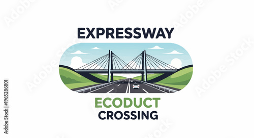 Highway overpass and green hills with sky