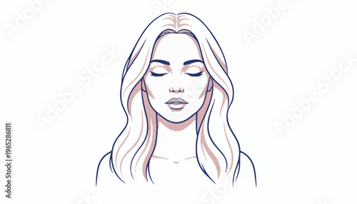Woman with long hair and closed eyes in purple and pink illustration