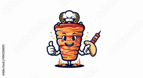 A happy cartoon doner kebab, wearing a chef's hat, gives a thumbs up.