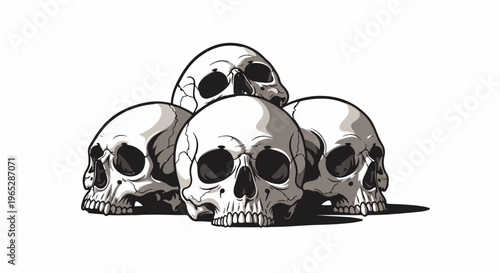 Pile of five illustrative skulls, three in front and two stacked behind