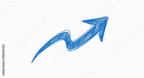 Blue crayon arrow drawing depicts upward trajectory on white background