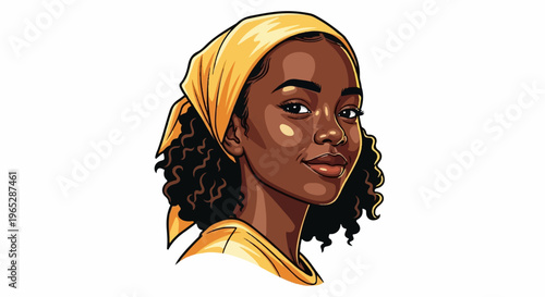 Stylized portrait of a Black woman wearing a yellow headscarf