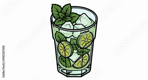 A refreshing illustration of a tall glass filled with a light green beverage