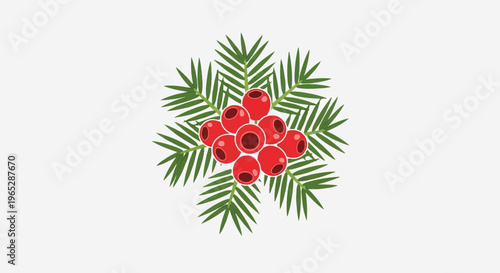 Sprig of green foliage with a cluster of bright red berries