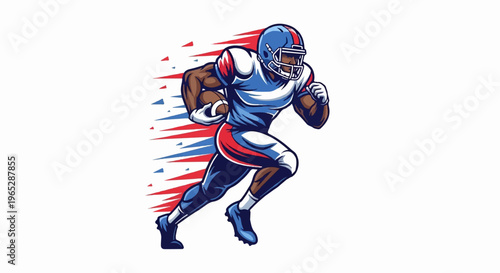 Athletic football player in mid-stride with patriotic motion trails