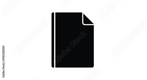 A minimalist black silhouette depicts a single sheet of paper possibly a document or note on white high quality professional detailed