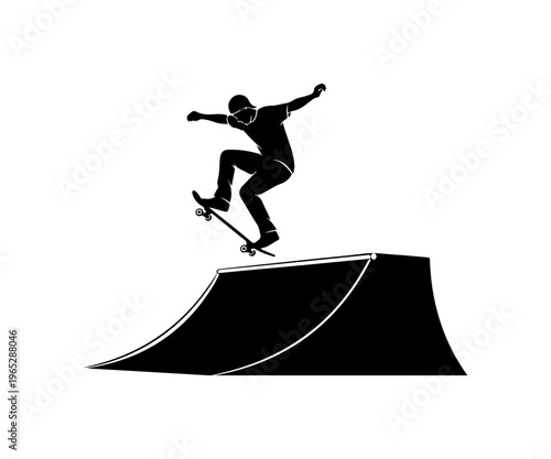 Skateboarder Performing Mid-Air Trick on Ramp