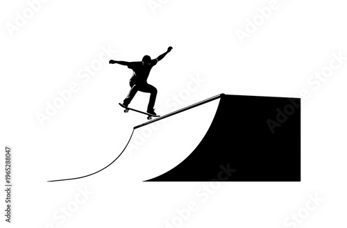 Skateboarder Performing Rail Grind Trick on Ramp