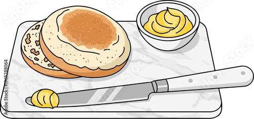 Bagels sliced and ready to be buttered on a marble board