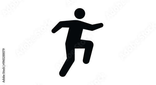 A simple black silhouette depicts a person dynamically running or leaping forward with arms outstretched high quality professional detailed modern elegant