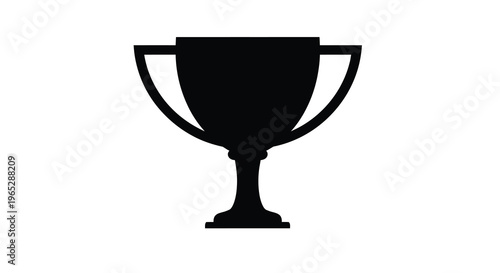 A stark black silhouette depicts a classic trophy with a broad body ornate handles and a simple base high quality professional