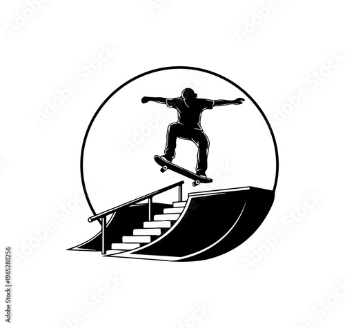 Skateboarder Performing Trick on Stairs