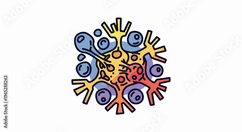 Colorful abstract cell-like structure with branching extensions